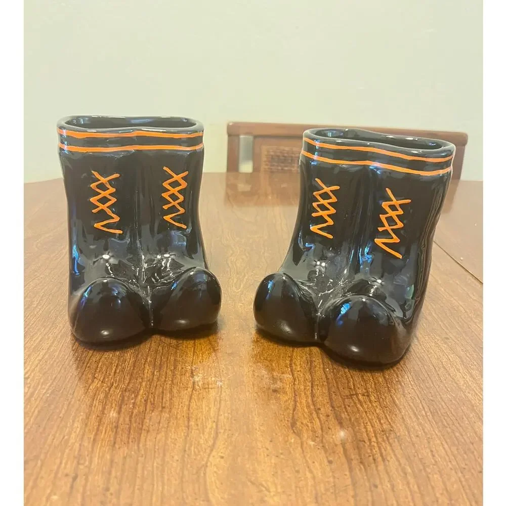 NWT Halloween Ceramic Witch Boot Shoes Flower Pots
